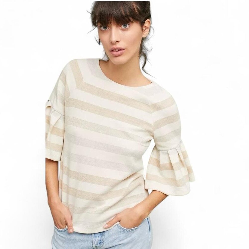 Maeve Anthropologie Striped Ruffled-Sleeve Top